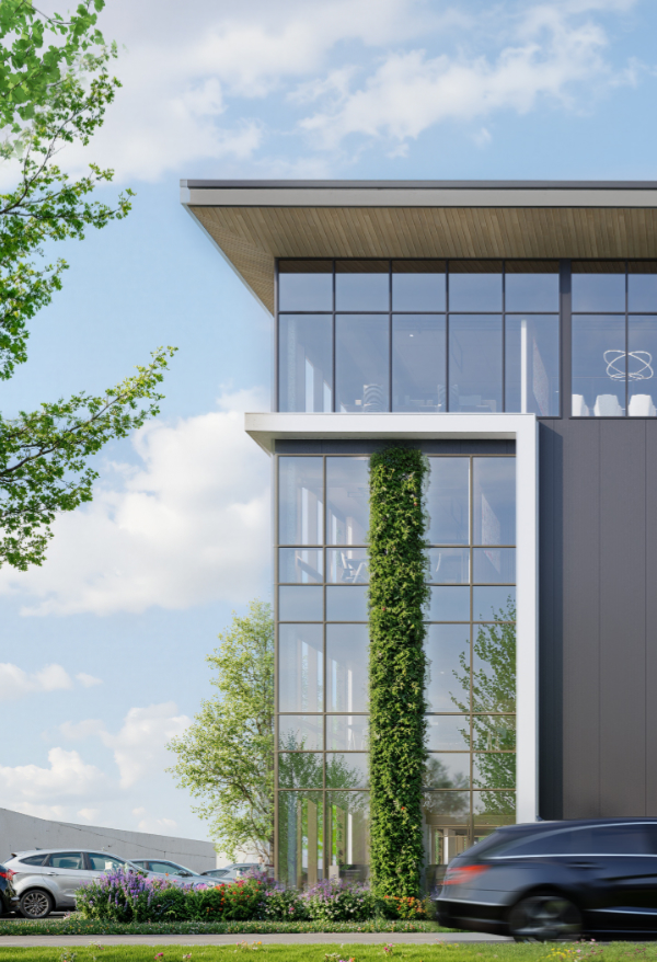 Modern gebouw met groen.